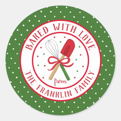 Festive Baked with Love Personalized Holiday Class Classic Round Sticker