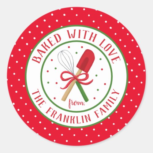 Festive Baked with Love Personalized Holiday Classic Round Sticker