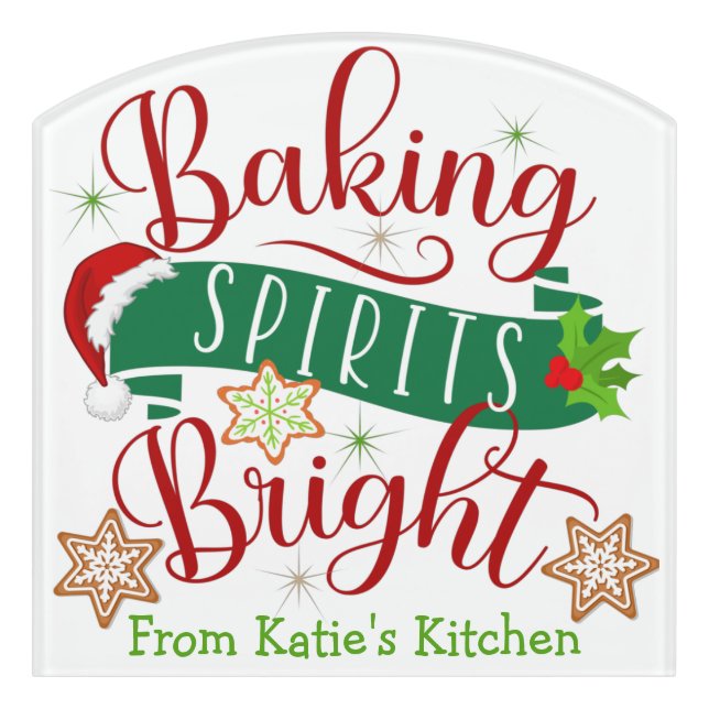 Festive Baking Spirits Bright Custom Christmas Door Sign (Contour Front)