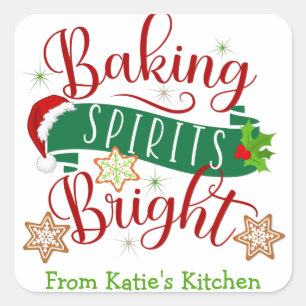 Festive Baking Spirits Bright Custom Christmas Square Sticker