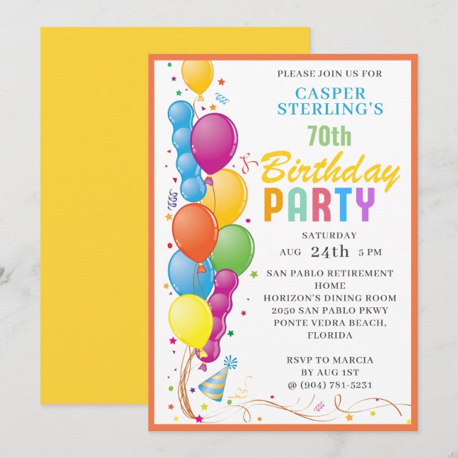 Festive Balloon Birthday Party Invite (Front/Back)