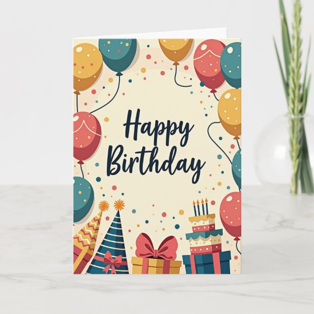 Festive Balloon Party Card (Front)
