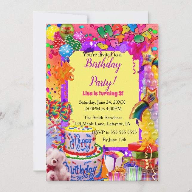 Festive Balloons Colorful Happy Birthday Invitation (Front)