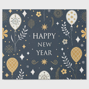 festive balloons gold new year wrapping paper