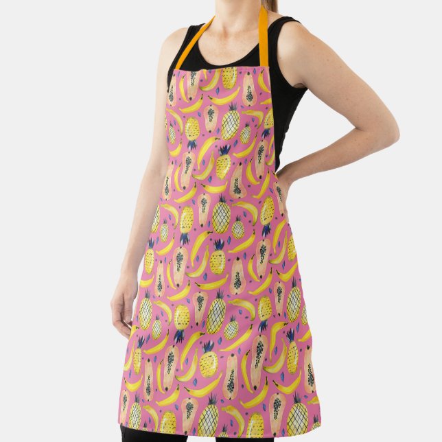 Festive Banana Papaya Pineapple Fruit Pattern Apron (Insitu)