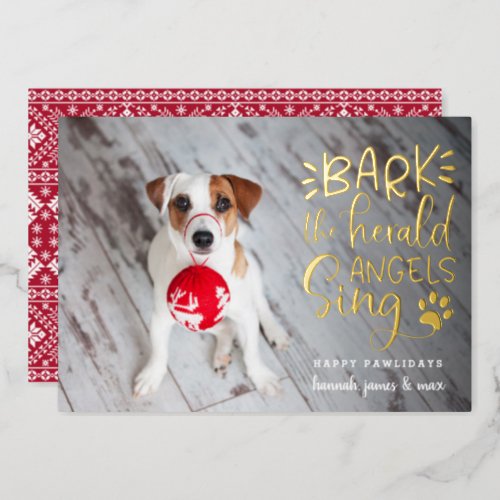Festive Barks  Dog Pet Photo Foil Holiday Card