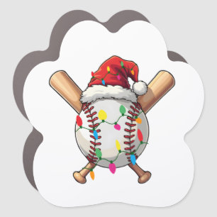 Festive Baseball Christmas Santa Hat & Lights Spor Car Magnet