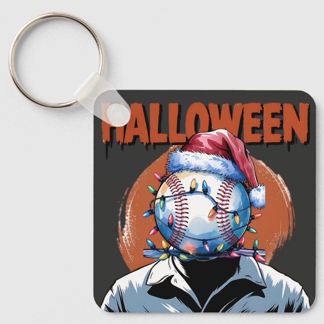 Festive Baseball: Halloween Meets Christmas Keychain (Front)