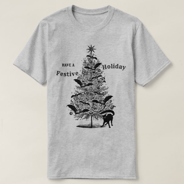 Festive Bat Christmas Tree T-Shirt (Design Front)