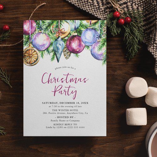 Festive Bauble Watercolor Christmas Party Invitation