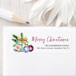 Festive Bauble Watercolor Christmas Return Address Label