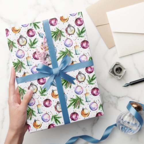 Festive Bauble Watercolor Christmas  Wrapping Paper