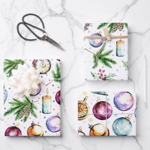 Festive Bauble Watercolor Christmas Wrapping Paper Sheets