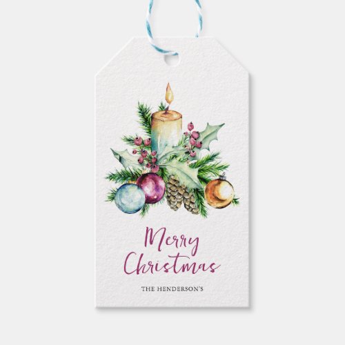 Festive Bauble Watercolor Merry Christmas Gift Tags