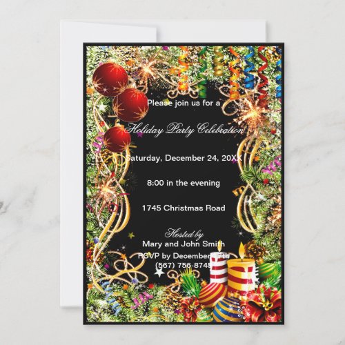 Festive Baubles Candles Christmas Party Invitation