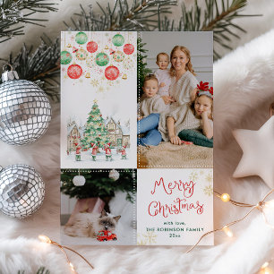 Festive Baubles Snowflakes Merry Christmas 2 Photo Holiday Card