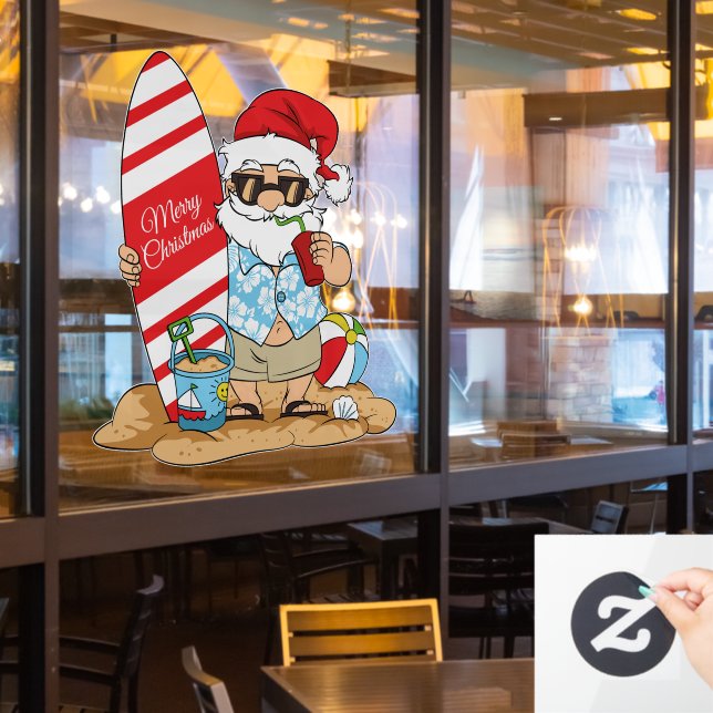 festive beach house or business Santa Window Cling (Restaurant Window)