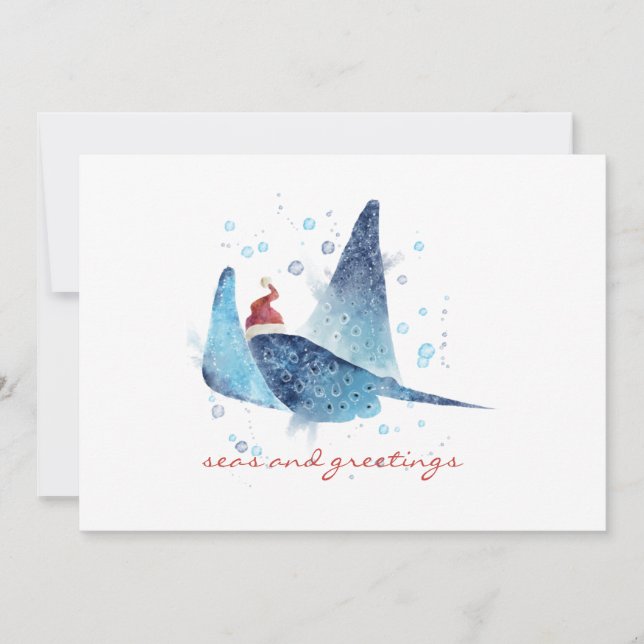 Festive Beach Manta Ray Seas and Greetings Holiday Card (Front)