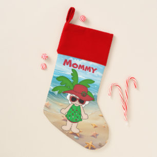 Festive beach Mrs Claus add name Christmas Stocking