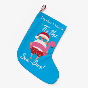 festive beach Santa add name Small Christmas Stocking