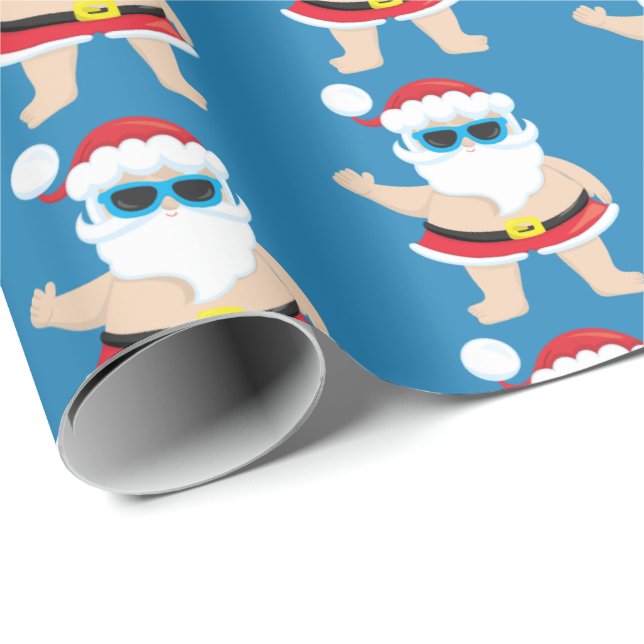 Festive beach Santa Holiday tiled party wrap Wrapping Paper (Roll Corner)