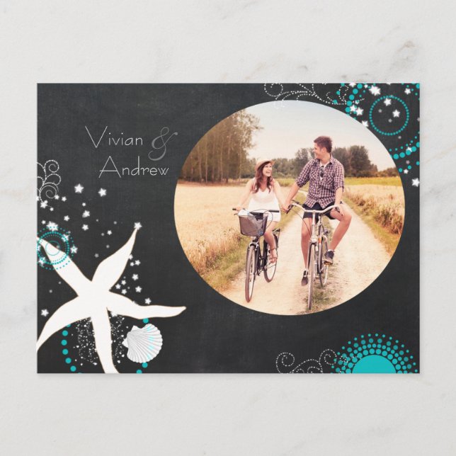 Festive Beach Wedding Photo Save the Date Announcement Postcard (Front)