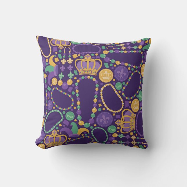 Festive Beads and Crowns Pattern Throw Pillow (Front)