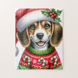 Festive Beagle Santa Dog Christmas Puppy Jigsaw Puzzle