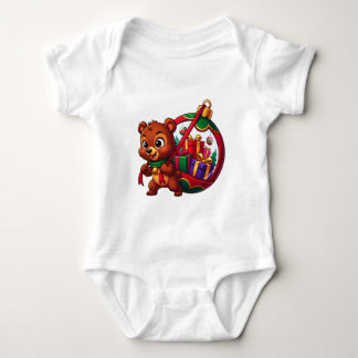 Festive Bear and Gift Sack Ornament Baby Bodysuit