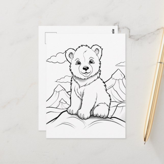 Festive bear kids coloring  postcard (Front/Back In Situ)