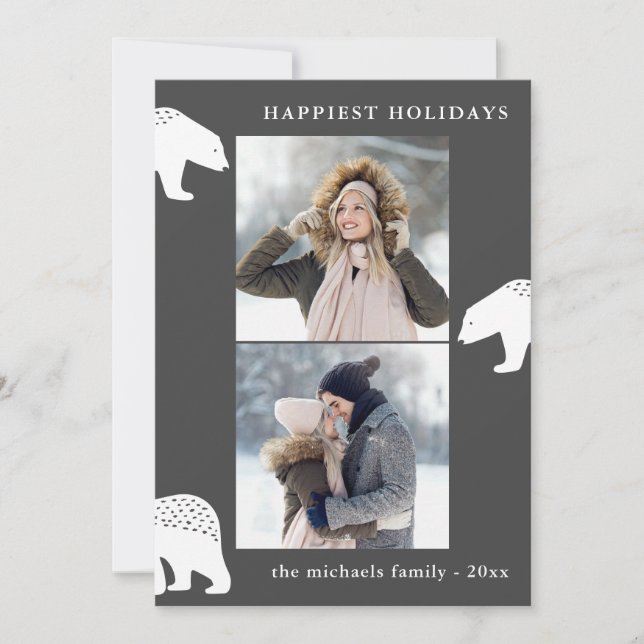 Festive Bears Two Photo Christmas Holiday Card (Front)