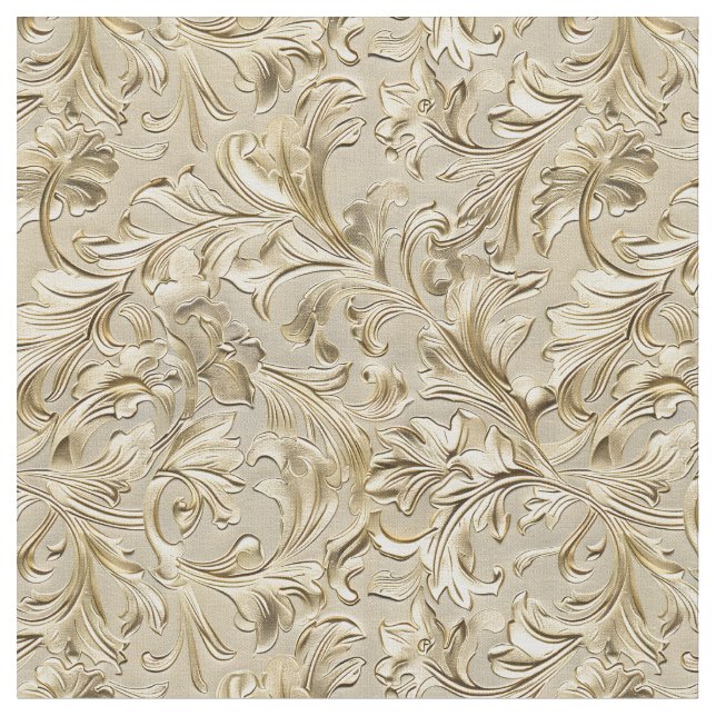 Festive beige gold tooled leather fabric (Close Up)