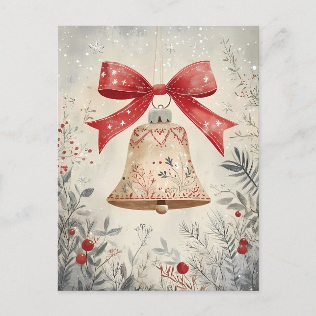 Festive Bell Christmas Greeting Postcard (Front)