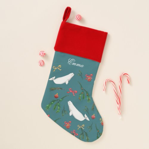Festive Beluga Whale Christmas Illustration Christmas Stocking