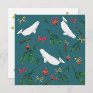 Festive Beluga Whale Illustration Christmas Holiday Card