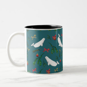 Festive Beluga Whale Illustration Christmas Two-Tone Coffee Mug