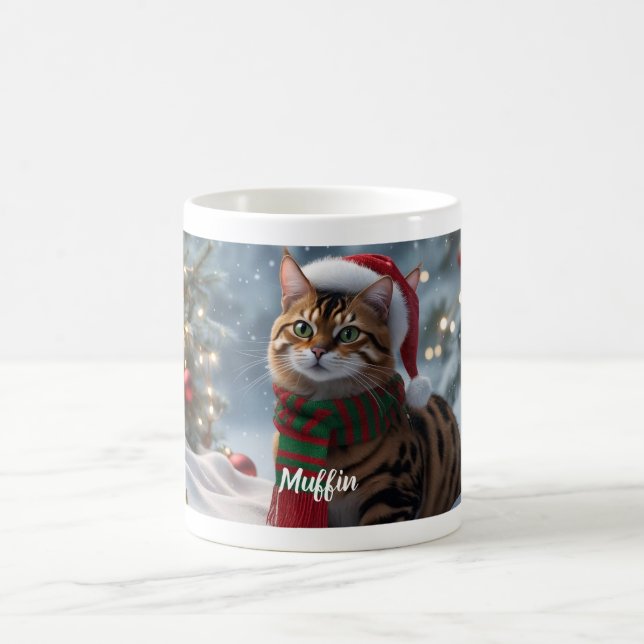 Festive Bengal Cat Christmas Personalized  Coffee Mug (Center)