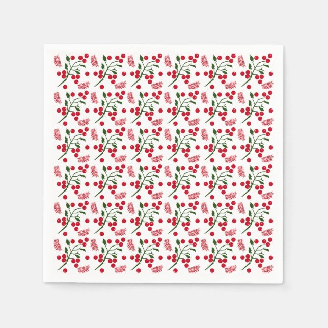 Festive berries and fern leaves pattern napkins (Front)