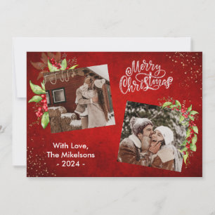 Festive Berries and Greenery Merry Christmas Photo Holiday Card