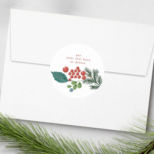 festive berries traditional green  red christmas classic round sticker
