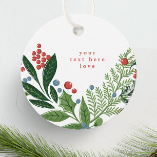 festive berries traditional green & red christmas favor tags