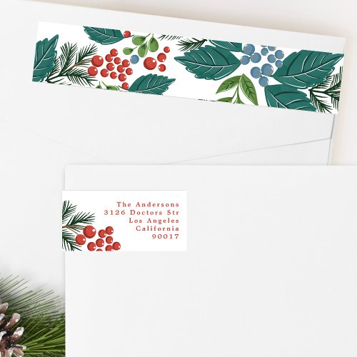 festive berries traditional green  red christmas wrap around label