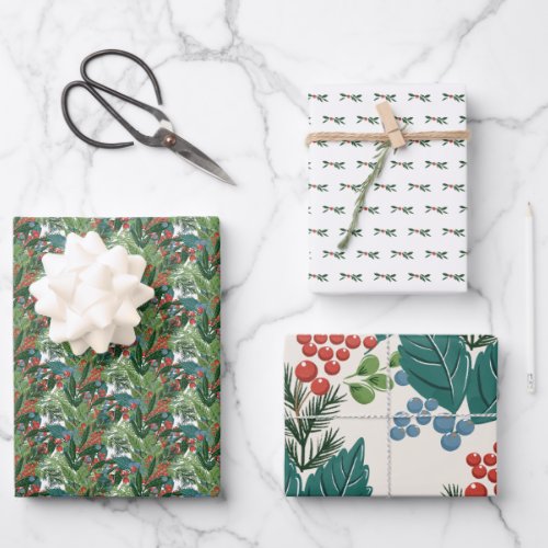 festive berries traditional green  red christmas wrapping paper sheets
