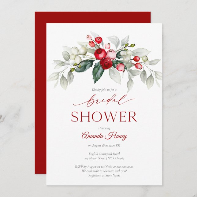 Festive Berry Bridal Shower Invitation (Front/Back)