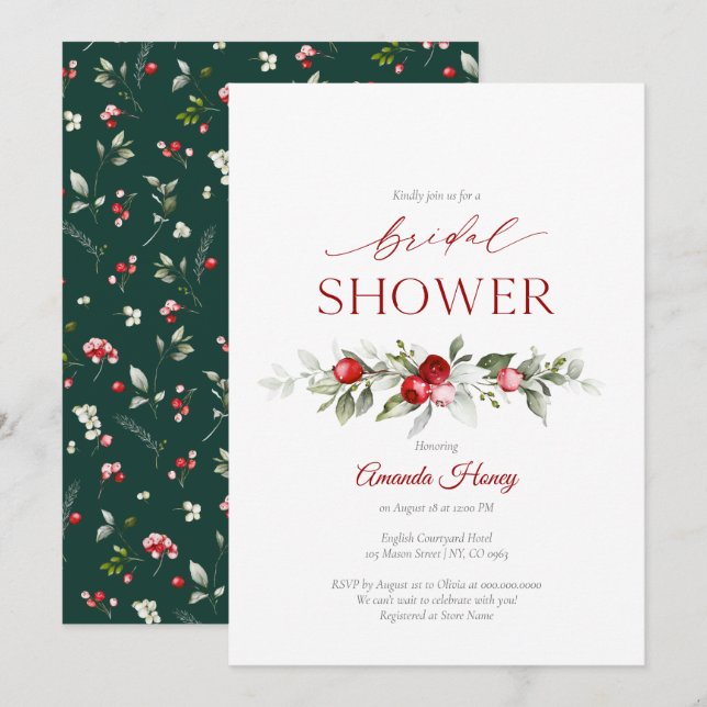 Festive Berry Bridal Shower Invitation (Front/Back)