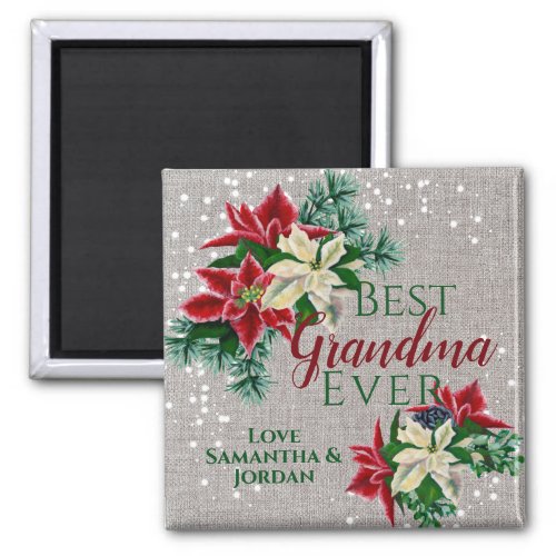 Festive Best Grandma Ever Floral Poinsettia Magnet