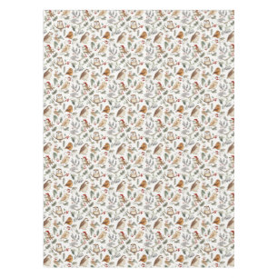 Festive Bird and Twig Woodland Pattern Tablecloth