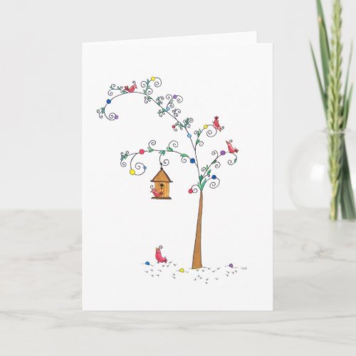 Festive Birds Blank Holiday Card