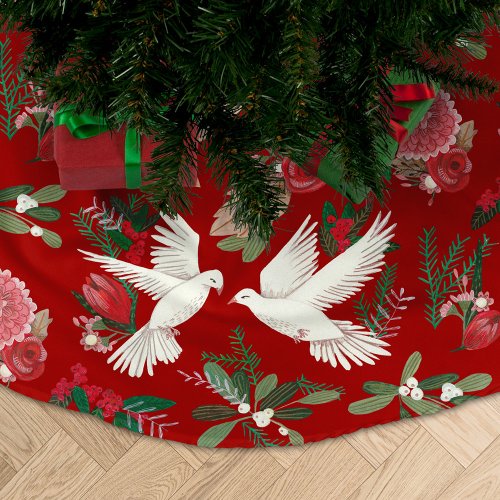 Festive birds pattern brushed polyester tree skirt