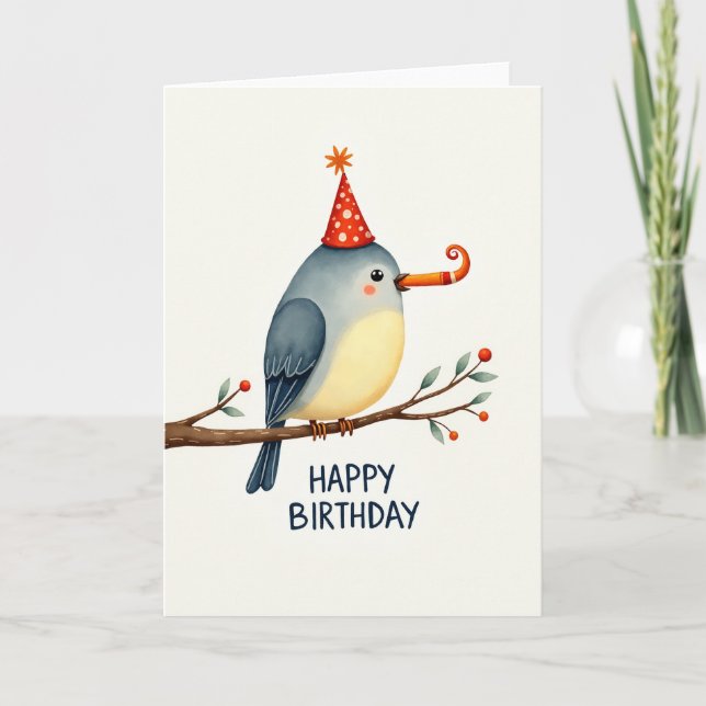 Festive Birdy Birthday Card (Front)